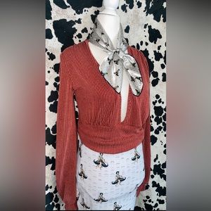 Rust Plunge Neck Bodysuit